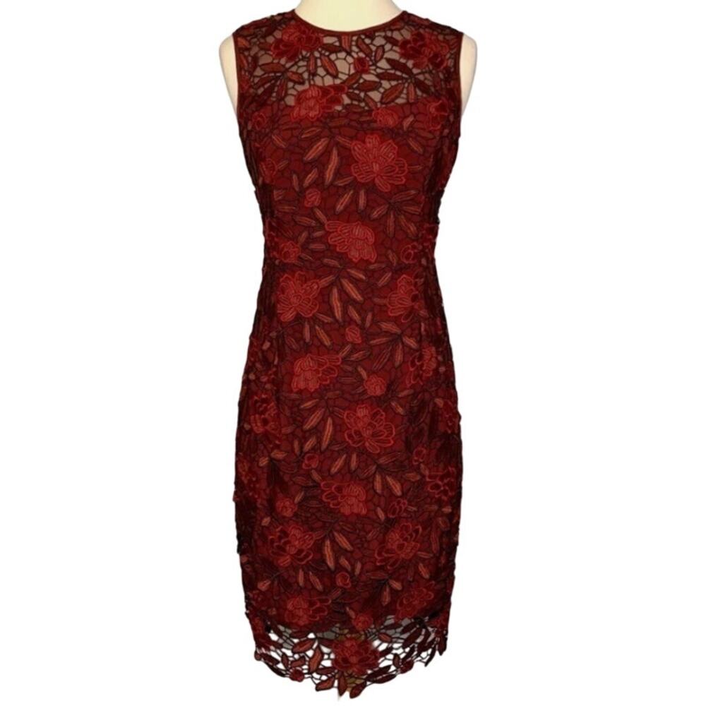 White House Black Market Lace Sleeveless Sheath Dress in Deep Red NWT Size 4 - Picture 3 of 5